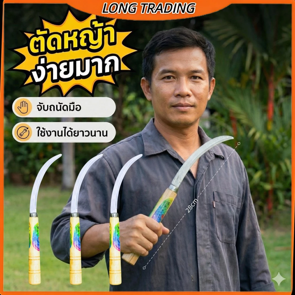 เคียวด้ามไม้ มีดทำสวนคม น้ำหนักเบา แข็งแรง ทนทาน(ยกโหล12ชิ้น)L-1751พร้อมส่ง