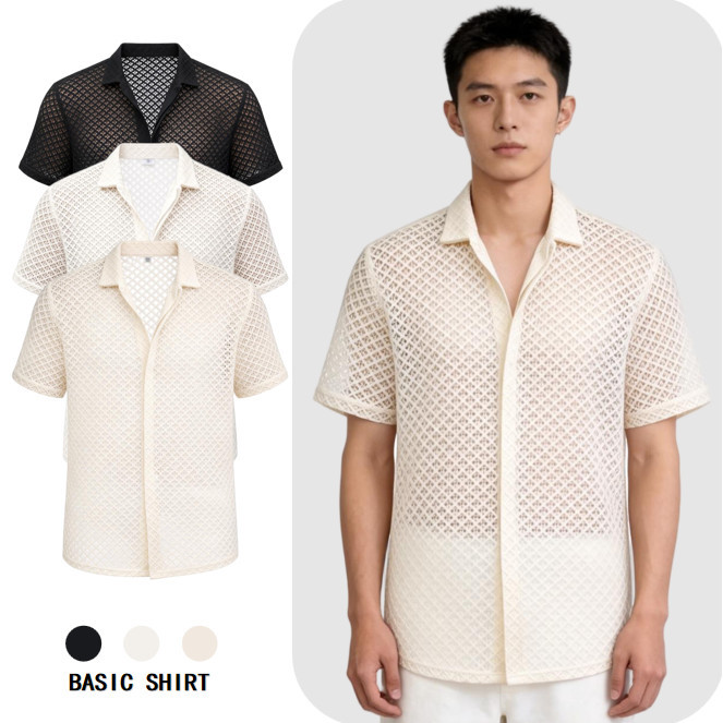 Knit shirt เสื้อตาข่ายแขนสั้นผู้ชาย สำหรับฤดูใบไม้ผลิถึงฤดูร้อน – โปรปัง
