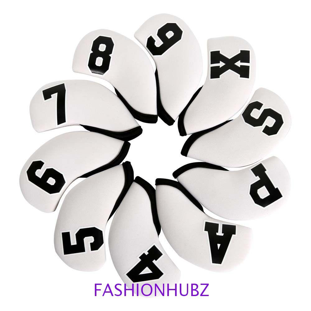 FASHIONHUBZ Golf Iron Headcover 4-9,P,S,A, X 10 ชิ้น/เซ็ตฝาครอบป้องกัน Golf Putter อุปกรณ์เสริมตัวเล