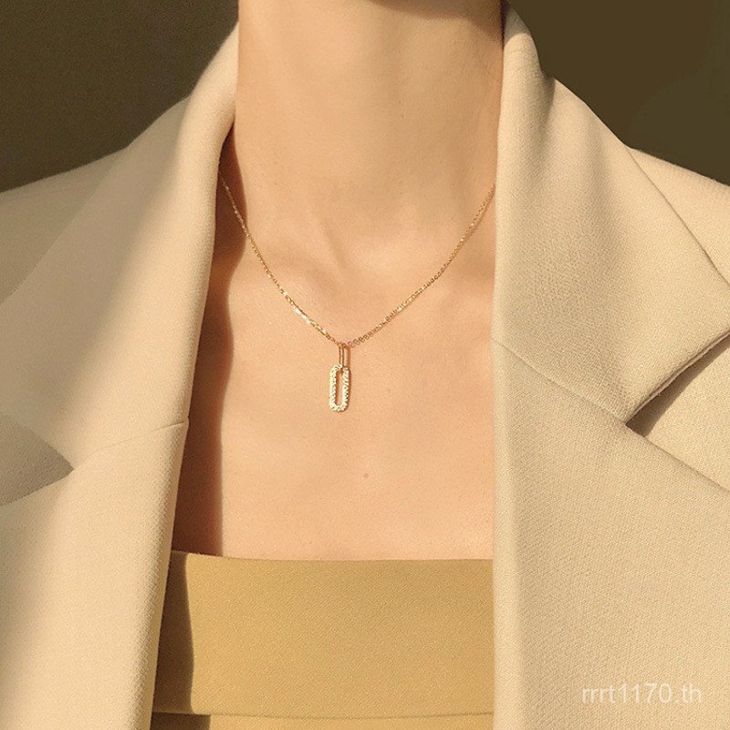 Light Clavicle จี้ Pure s925 Simple Chain Gold-Plated คู่แหวนหญิง ins14k อารมณ์เนื้อเงินหรูหราสร้อยค
