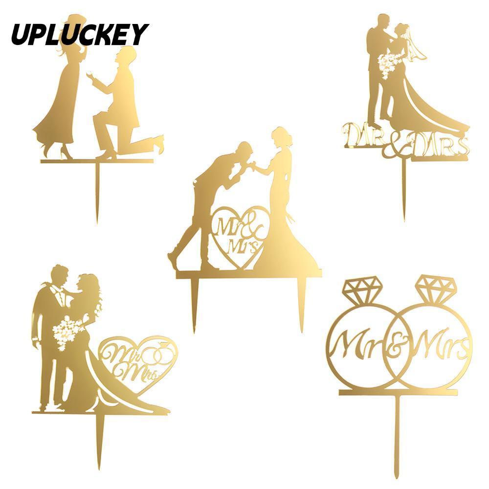 UPLUCKEY เค้ก Topper DIY หัตถกรรมงานแต่งงานอุปกรณ์เจ้าสาวเจ้าบ่าว Mr Mr Mr Mrs