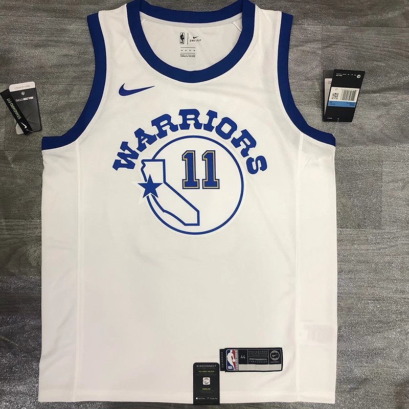 SW Version NBA Warriors White Socks Jersey No. 11 Thompson Jersey เสื้อบาสเกตบอลชาย Retro Hot Press 
