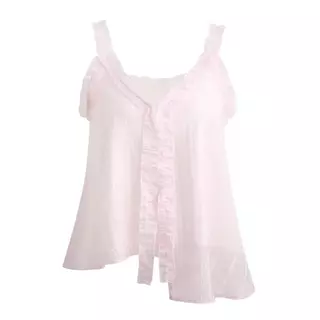 Chili Koko เสื้อกล้ามคอวีสไตล์ฝรั่งเศสใหม่สำหรับผู้หญิง เสื้อชิฟฟอนแบบเปิดไหล่ เสื้อแขนกุดบางเบาและระบายอากาศได้ 99412