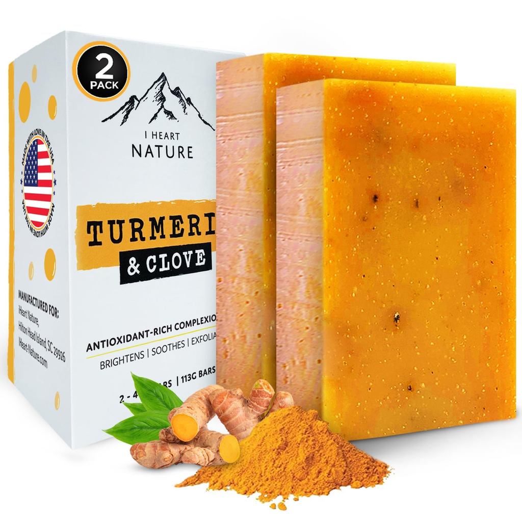 IHeart Nature Turmeric Bar Soap (2-Pack) – Face & Body Cleanser สําหรับจุดด่างดํา – น้ํามันหอมระเหยก