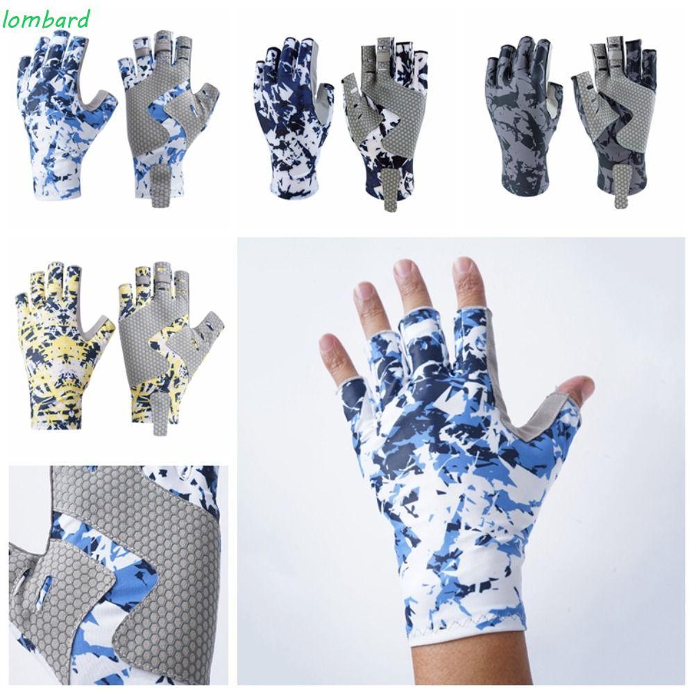 LOMBARD ถุงมือตกปลาครึ่งนิ้ว, ถุงมือตกปลาไร้นิ้วครีมกันแดดฤดูร้อนครึ่งนิ้ว, อุปกรณ์ตกปลา Fingerless Anti-Slip ถุงมือตกปลาทะเลกีฬา Nautical