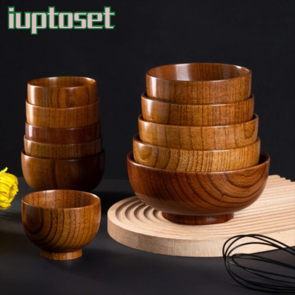 IUTTOSET ชามไม้, ชามซุปภาชนะบรรจุอาหารในครัวเรือน,สไตล์ญี่ปุ่นงานฝีมือทําด้วยมือเครื่องครัวไม้