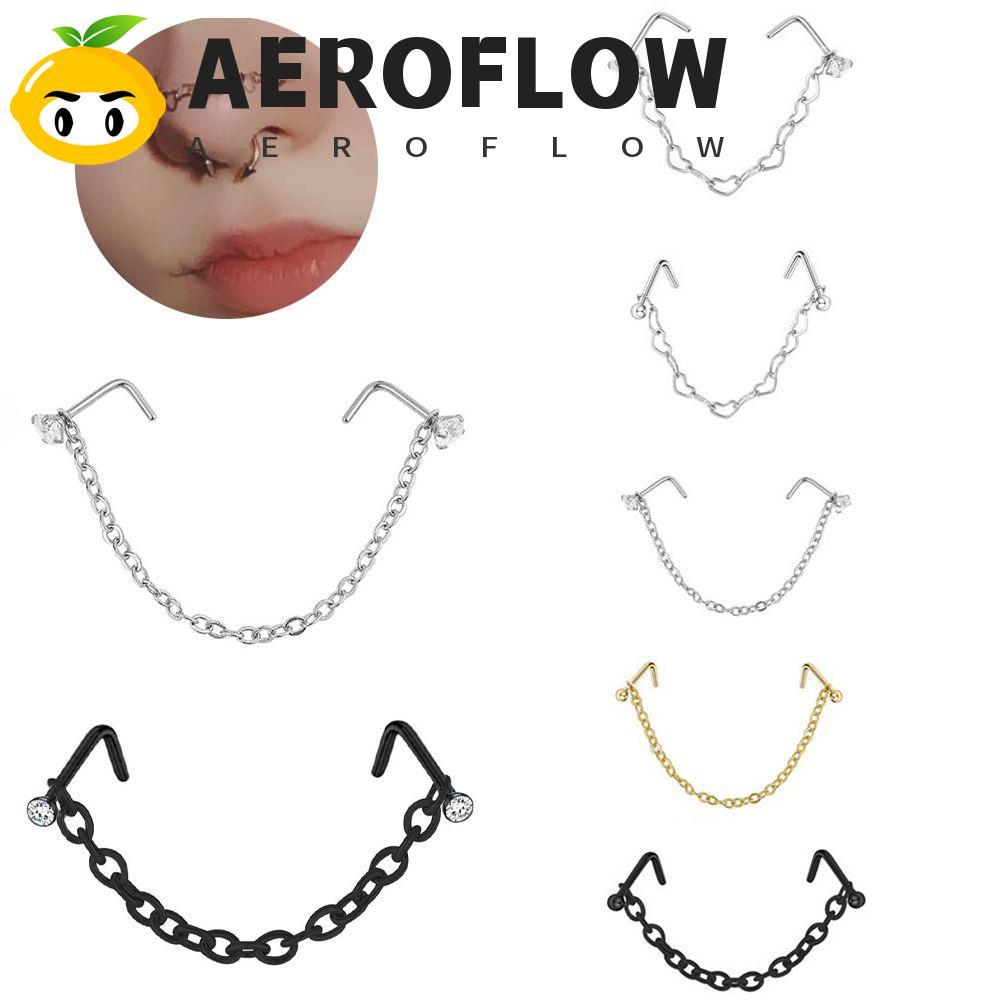AEROFLOW แหวนเจาะจมูกเครื่องประดับของขวัญ Party Bar สแตนเลส Love Heart Chain Nostrail Ball Septum แห