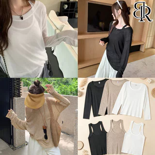 B&R พร้อมส่ง เสื้อคลุมกันแดดผ้าบางเซ็ต 2 ชิ้น สำหรับผู้หญิง ฤดูร้อน เสื้อยืดแขนยาวเสื้อกล้ามสไตล์ชิลๆ ขนาดM-2XL