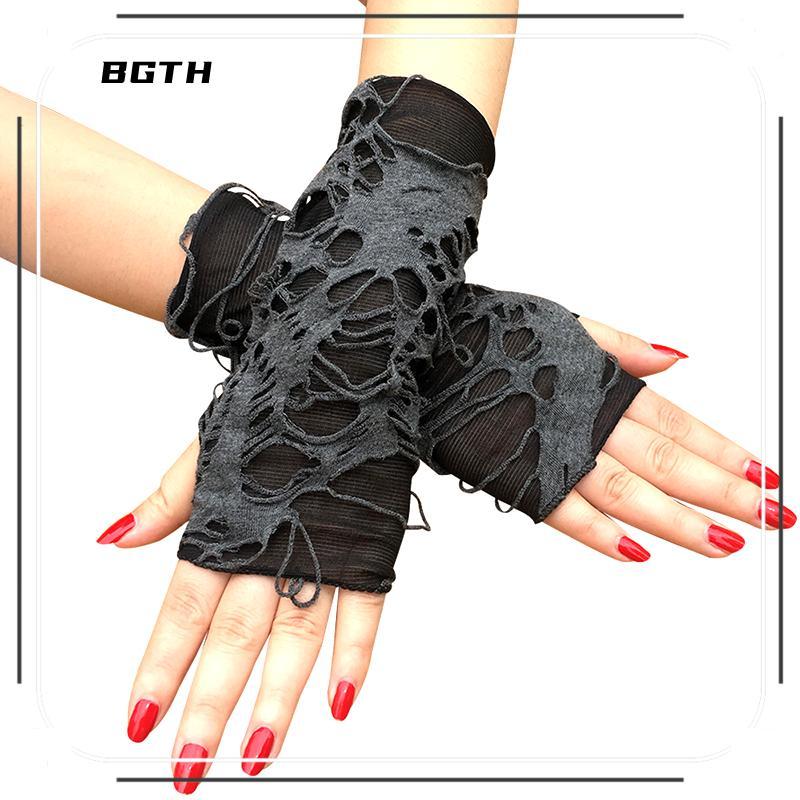 BSG คู่ Gothic แขนอุ่น Fingerless Beggar Punk ฮาโลวีนถุงมือ Hole คอสเพลย์ BSG