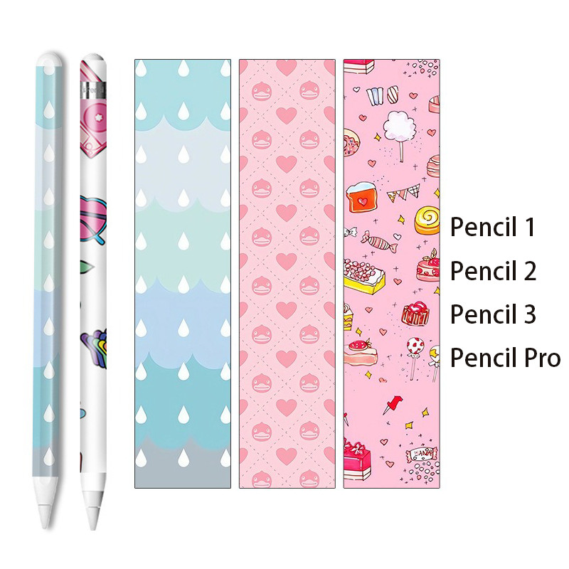 3pcsFor Apple Pencil Pro/1/2/3 USB-C สติกเกอร์กระดาษอ่อนฟิล์ม/น่ารักแฟชั่นการพิมพ์/Micro Matte Anti-ลายนิ้วมือตกแต่งฟิล์ม/ทนต่อการสึกหรอ/ป้องกันรอยขีดข่วน/