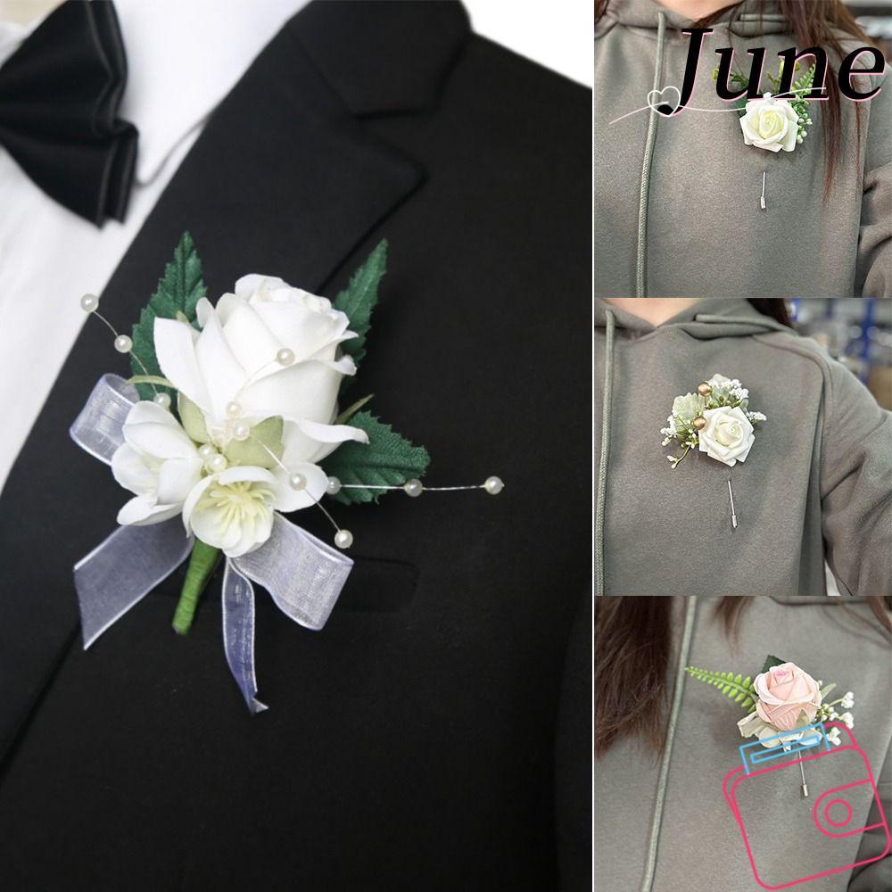 JUNEGOODS เข็มกลัดดอกกุหลาบ, ผ้าไหมประดิษฐ์ผ้างานแต่งงาน Bountaire, แฟชั่นปาร์ตี้ตกแต่งข้อมือ Corsage เข็มกลัด Pin อุปกรณ์จัดงานแต่งงาน