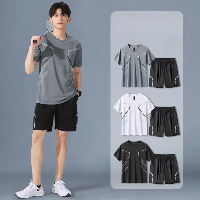M-5XL ชุดกีฬาแขนสั้น + กางเกงขาสั้น แห้งเร็ว ใช้ได้ทั้งชายและหญิง มีหลายขนาดให้เลือก