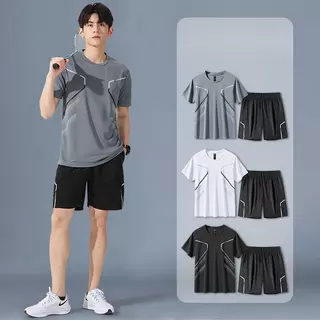 M-5XL ชุดกีฬาแขนสั้น + กางเกงขาสั้น แห้งเร็ว ใช้ได้ทั้งชายและหญิง มีหลายขนาดให้เลือก