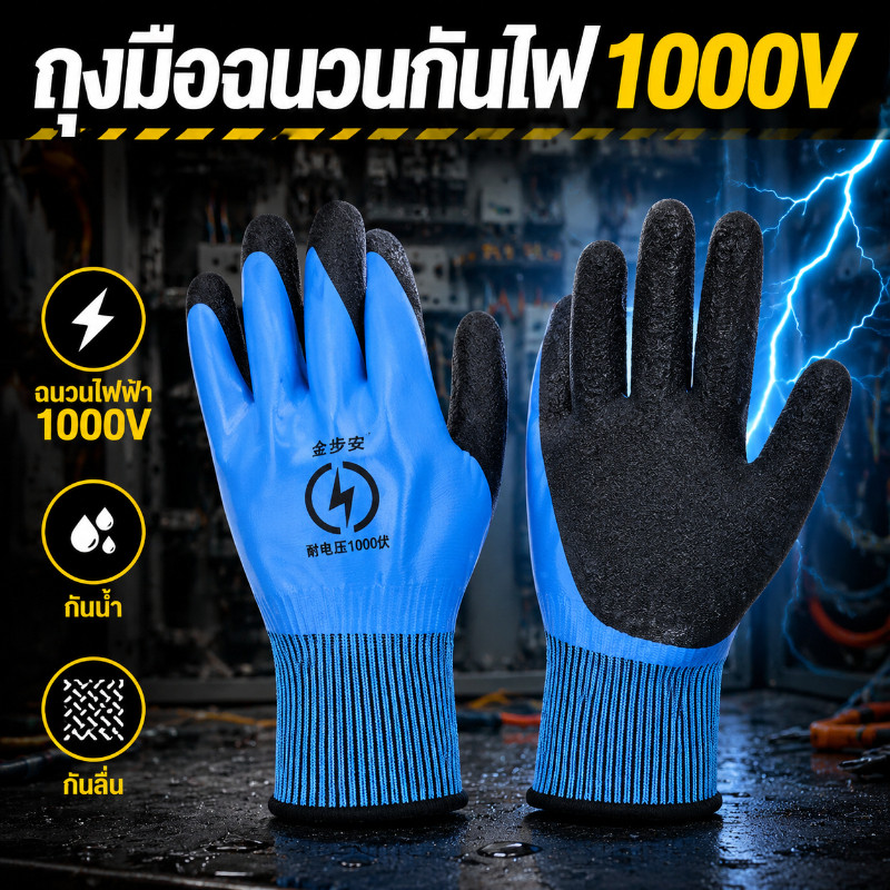 1000v ถุงมือฉนวน ถุงมือยางหุ้มฉนวนแรงดันสูง อุปกรณ์ช่วยช่างไฟให้ปลอดภัย ป้องกันการลื่นไถล ทนต่อการสึกหรอ ทนต่อการสึกหรอ