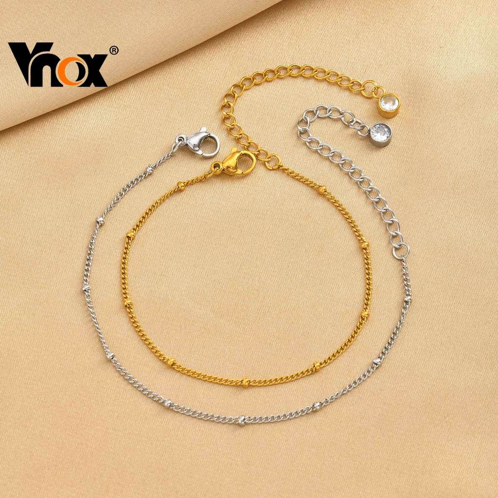 Vnox Dainty สร้อยข้อมือลูกปัดสแตนเลสสําหรับผู้หญิงสไตล์เรียบง่ายเครื่องประดับโซ่ซ้อน