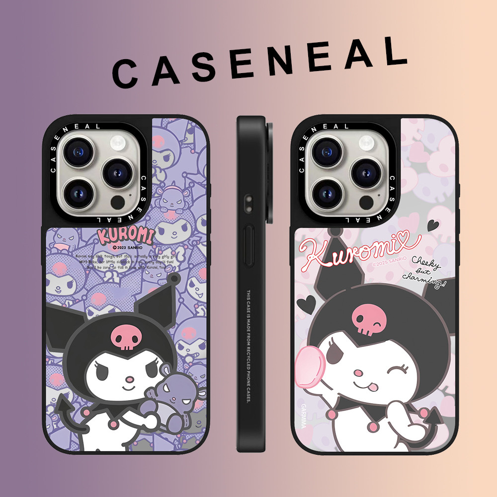 CASENEAL Graffiti การ์ตูนน่ารักกระต่ายสีดํากระจก face เคสโทรศัพท์สําหรับ iPhone 17 Pro Max 16 ProMax 15Pro 14 Plus 13 12 โทรศัพท์กันกระแทกขอบนุ่มฮาร์ดป้องกันกรณี