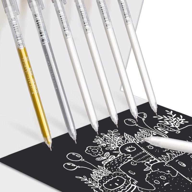 ชุดปากกาเจลเมทัลลิก 3 ด้าม 0.6 มม สีขาว เงิน ทอง สำหรับวาดรูป เขียนตกแต่งสมุด การ์ด และงานศิลปะ