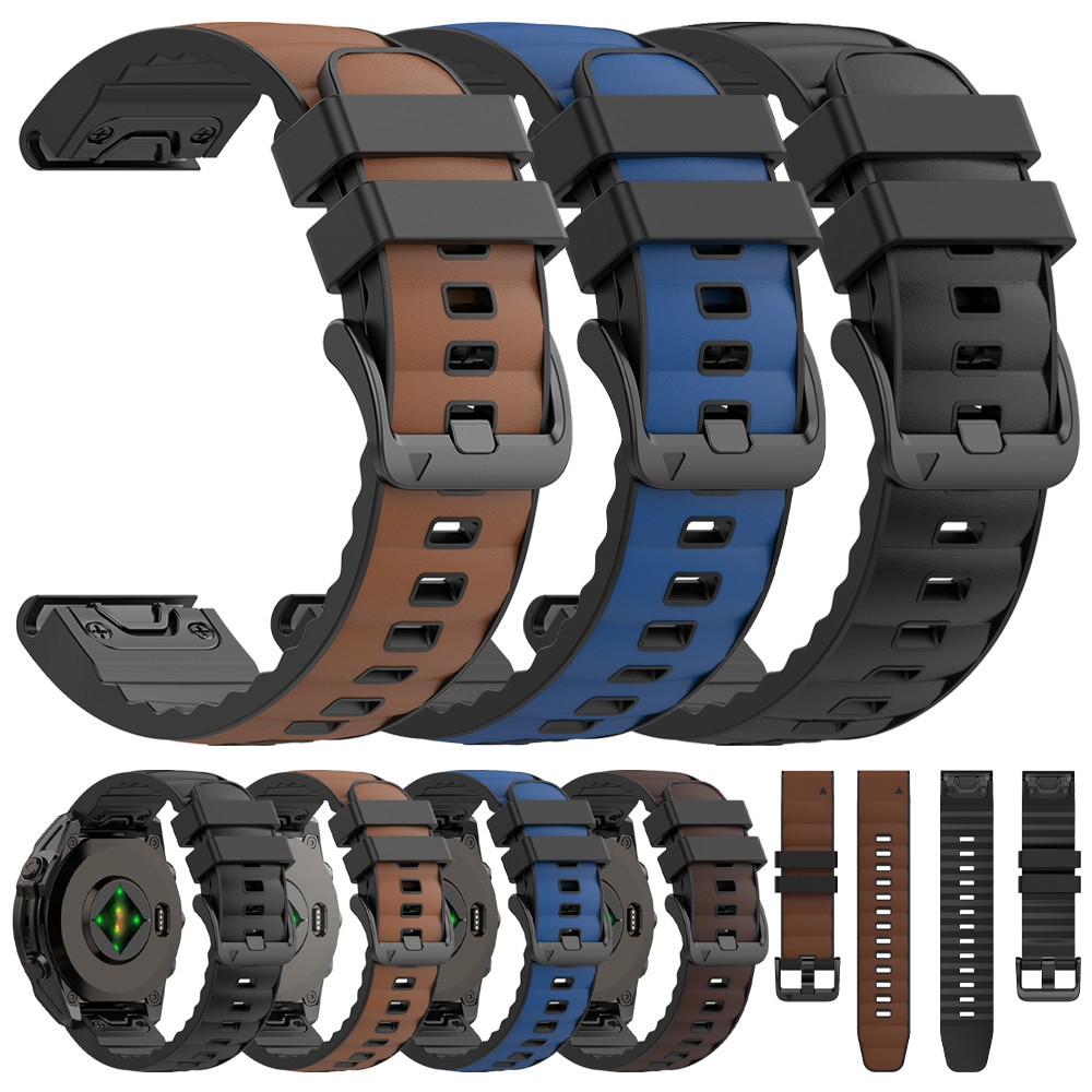 22mm 26mm Leather+Silicone WatchBand For Garmin Fenix 5X 5 Plus 6X 6 7X 7 8 Pro/Tactix 8/Instinct 3 2X Solar Strap