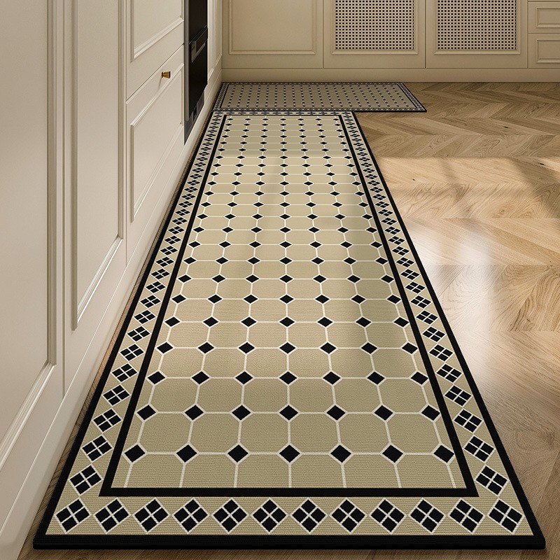 American Retro Geometric Kitchen พรมปูพื้นดูดซับน้ํา Easy-to-Care Soft Diatom Mud Foot Mats ในครัวเรือน Long Stri