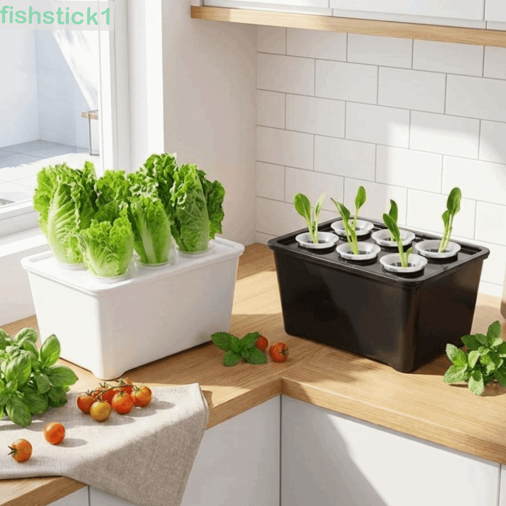 FISHSTICK1 Hydroponic Grower Kit, 6 หลุมพลาสติกกล่องปลูกปลอดดิน,ภาชนะปลูกรดน้ําด้วยตนเองมืออาชีพ Thicken เนอสเซอรี่หม้อสวนในร่ม