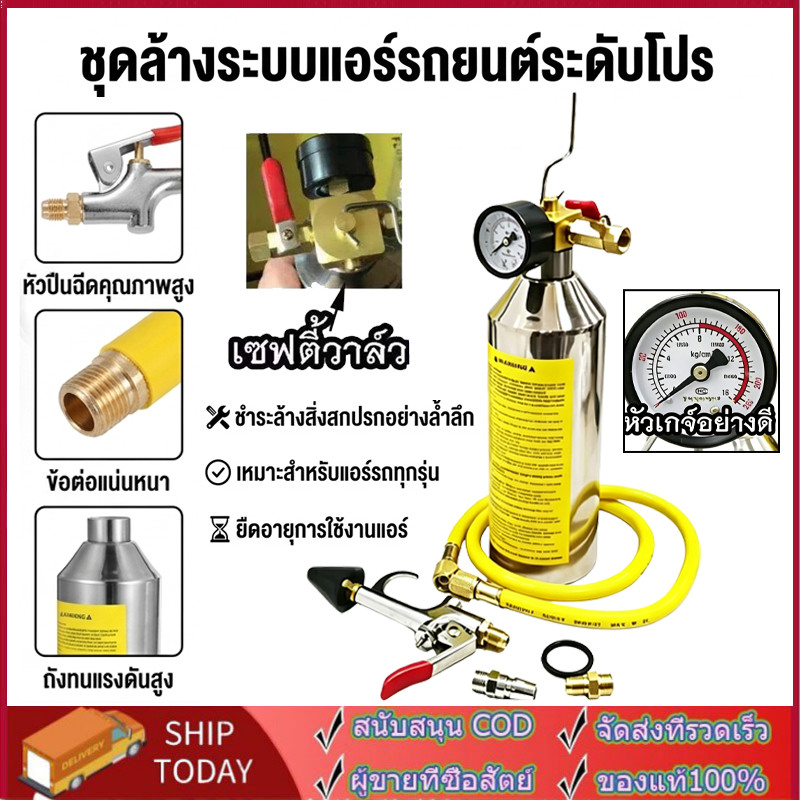 ชุดล้างระบบแอร์ F11 พร้อมเกจ์ มีวาล์วลดแรงดัน กระบอก F-11 กระบอกอัดน้ำยา กระบอกล้างระบบแอร์ กระบอกล้างระบบ แอร์ รถ แอร