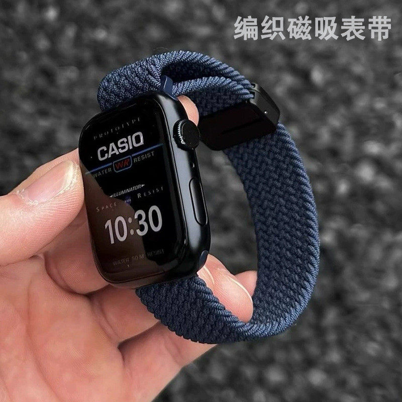 เหมาะสําหรับ Apple Apple Watch Nylon Braided Elastic Loop Breathable Magnetic Buckle Watch Strap