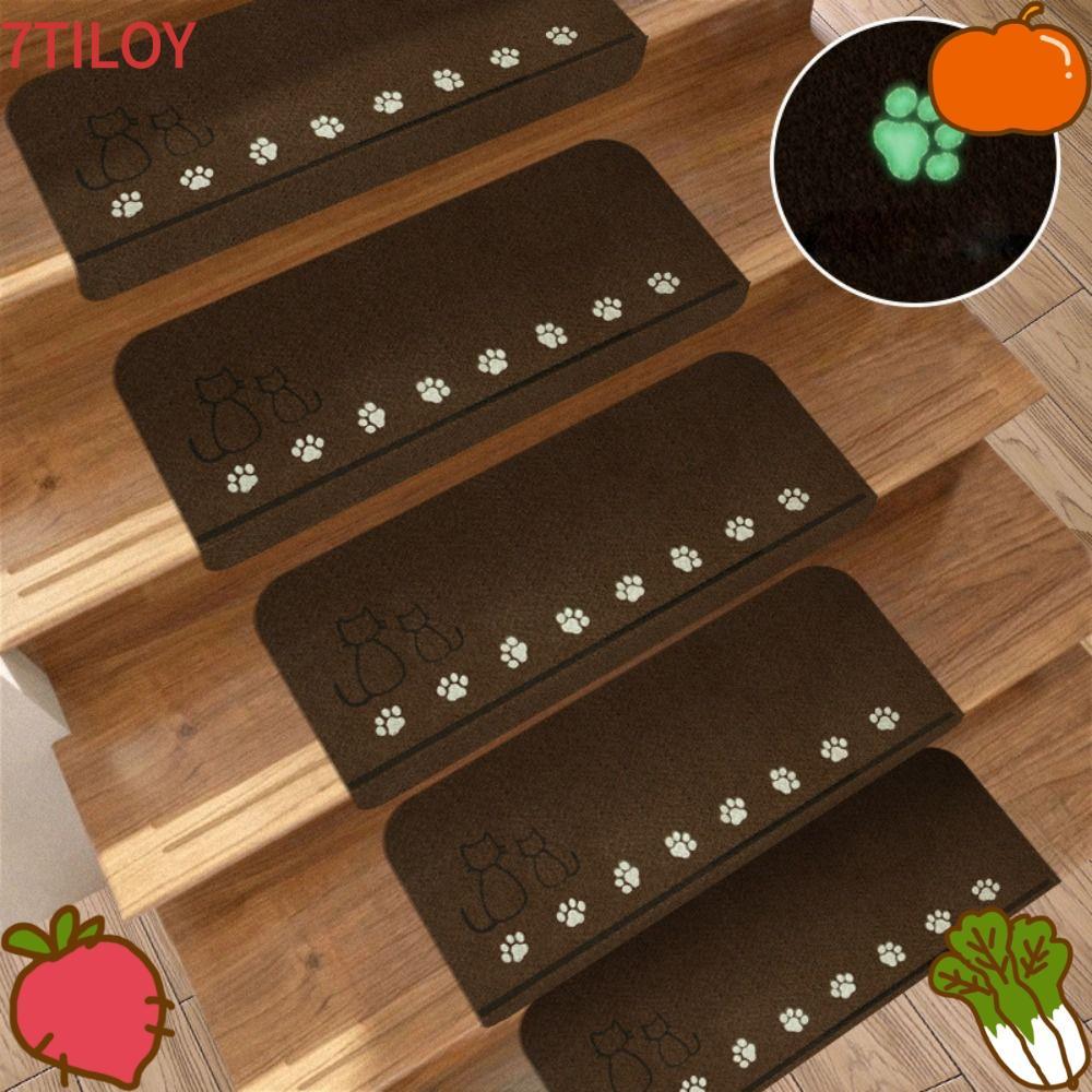 7TILOYSHOP แผ่นรองพรมบันได, เสื่อบันไดเรืองแสงดูดซับน้ํา, กาวตนเองล้างทําความสะอาดได้พรมปูพื้นกันลื่นแบบนุ่ม