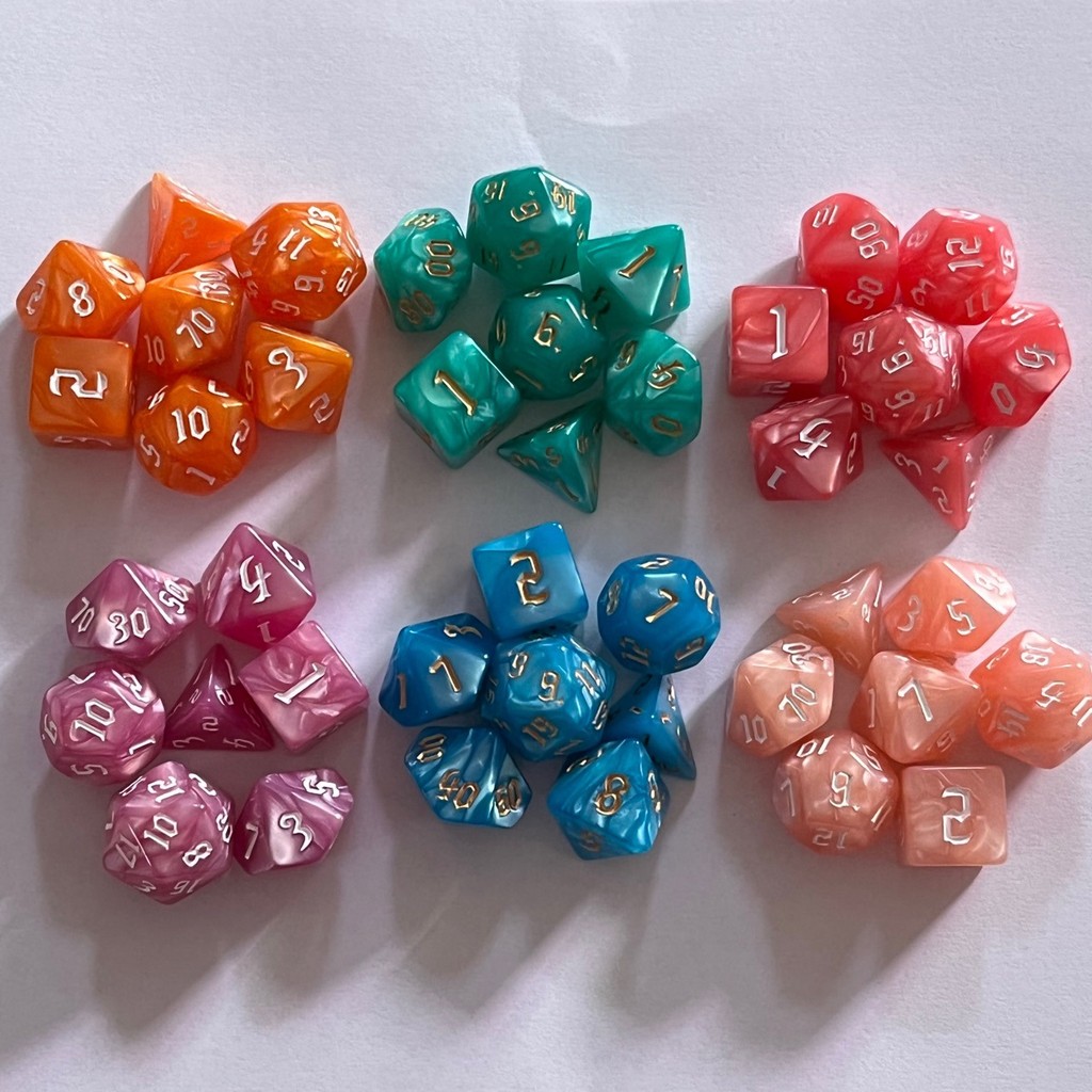 D72J 7 ชิ้นชุดใหม่ Fon Pearl รูปแบบ Macron Color Series Multi-faceted ลูกเต๋าสีดิจิตอล DND PRTG Runn