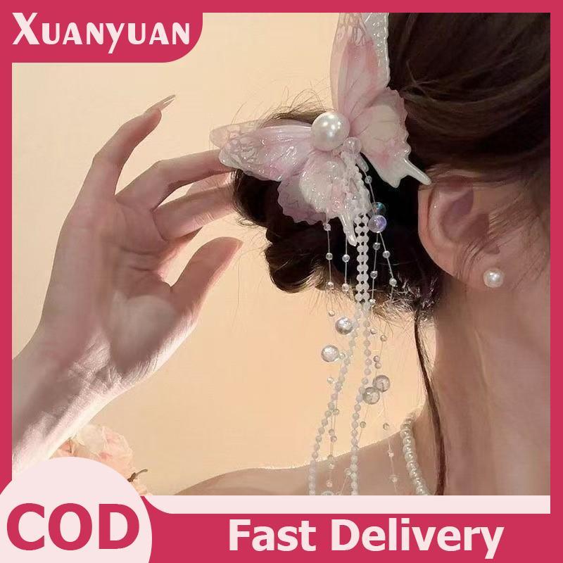 XUAN Elegant Butterfly Hairpin ยาวลูกปัด sel Design สําหรับผู้หญิง Fairy Temperament สําหรับกิจกรรมครบรอบ TH