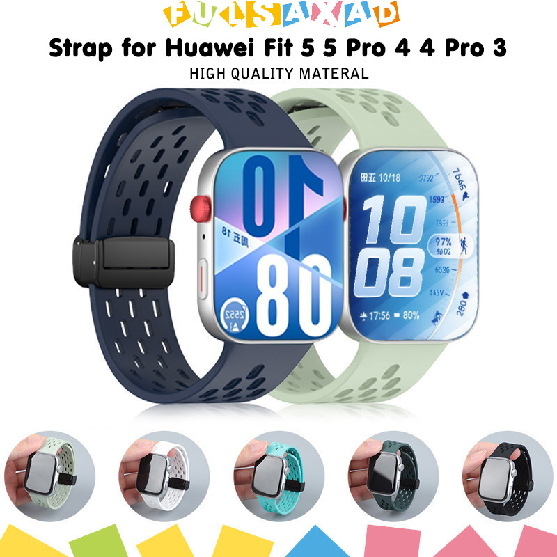 สายซิลิโคนกีฬา for Huawei Watch Fit 5 4 3 / 5 4 Pro สายพานยางแม่เหล็ก สายรัดข้อมืออุปกรณ์เสริม for Huawei Fit 3