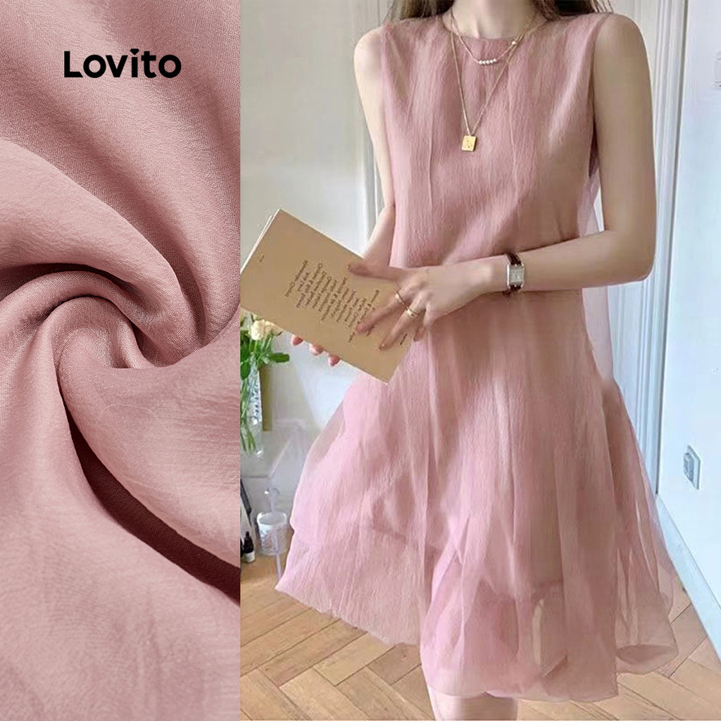 Lovito ชุดเดรสผู้หญิง สีชมพูสองชั้น หรูหรา แฟชั่นสําหรับฤดูใบไม้ผลิ/ฤดูร้อน L171ED1032 – โปรปัง
