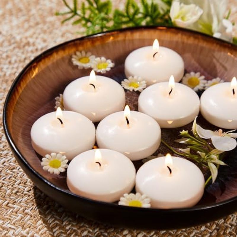hite Floating Candles 2 inch, 24 Pack Floating Candles 5-6 Hours Long Burning, Unscented Floating Ca