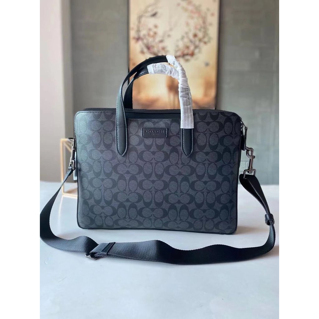 Coach Mens Bag Coach Briefcase Handbag New Style C2837 Simple Generous Style First Layer Cowhide and
