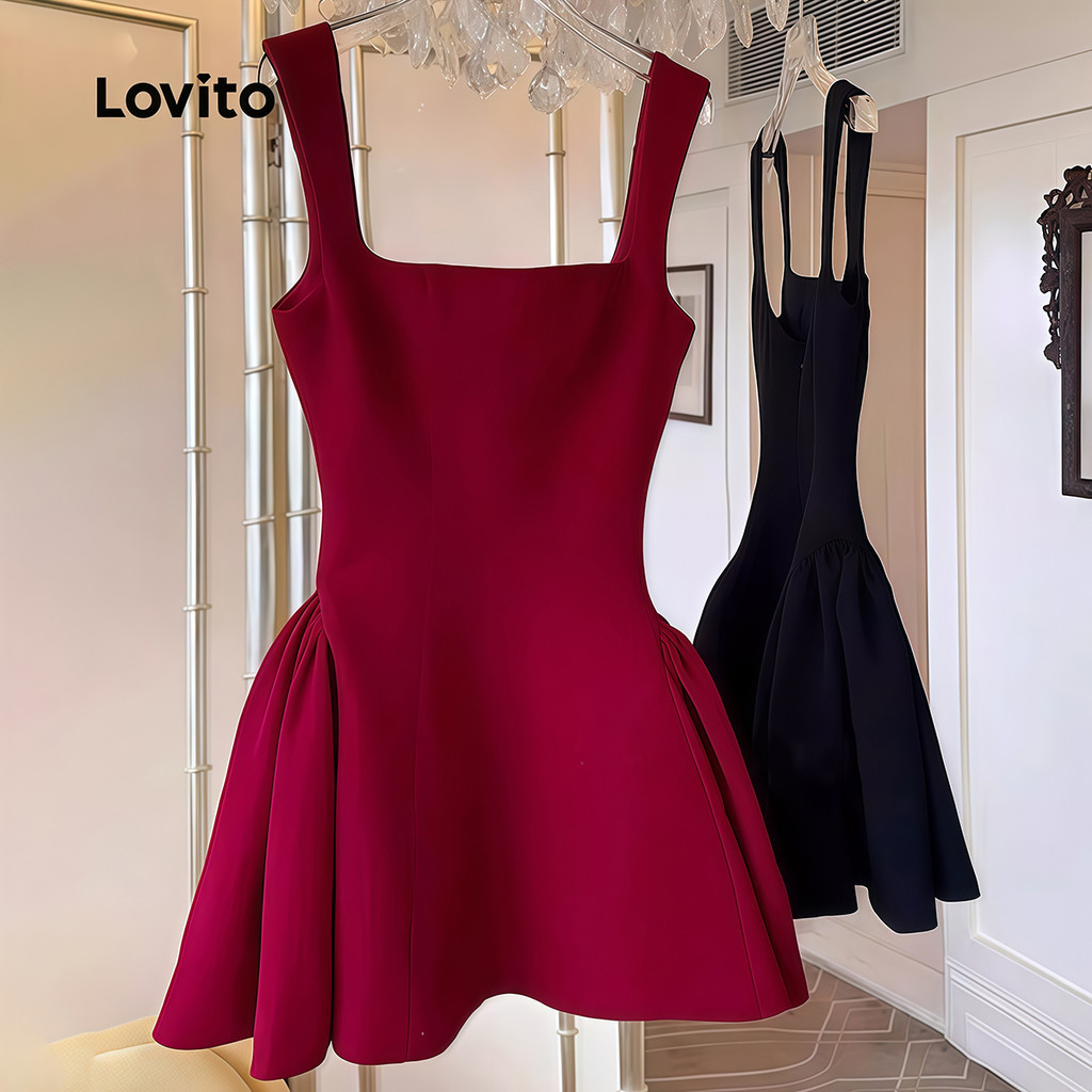 Lovito เสื้อผ้าหรูหราสำหรับผู้หญิง ซิปชุดสีแดงฤดูใบไม้ผลิ/ฤดูร้อน L167LD073