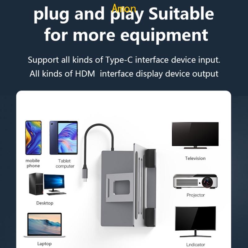 Amon อลูมิเนียม USB Type C Docking Station แล็ปท็อปผู้ถือ Dock Station 9 in 1 8 in 1 HUB 2xHDMI4K PD