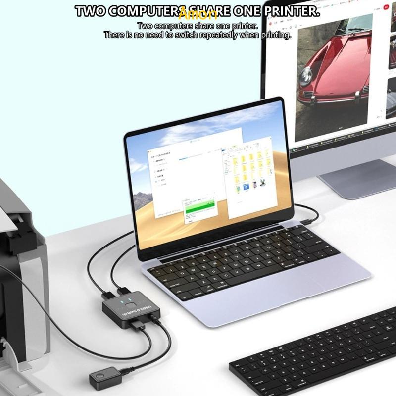 Amon USB Printer Sharer 2 in 1 Out 1 in 2 Out Bidirectional Splitter สําหรับเครื่องพิมพ์