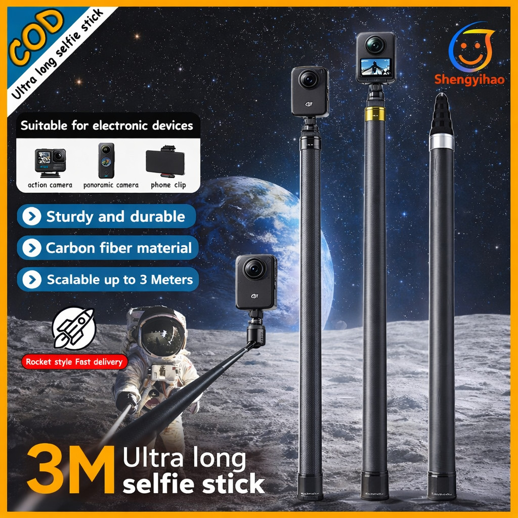 3M สําหรับ DJI OSMO 360/Action5 คาร์บอนไฟเบอร์ที่มองไม่เห็น Extended Edition Selfie Stick สําหรับ Insta360 X5/X4 GoPro