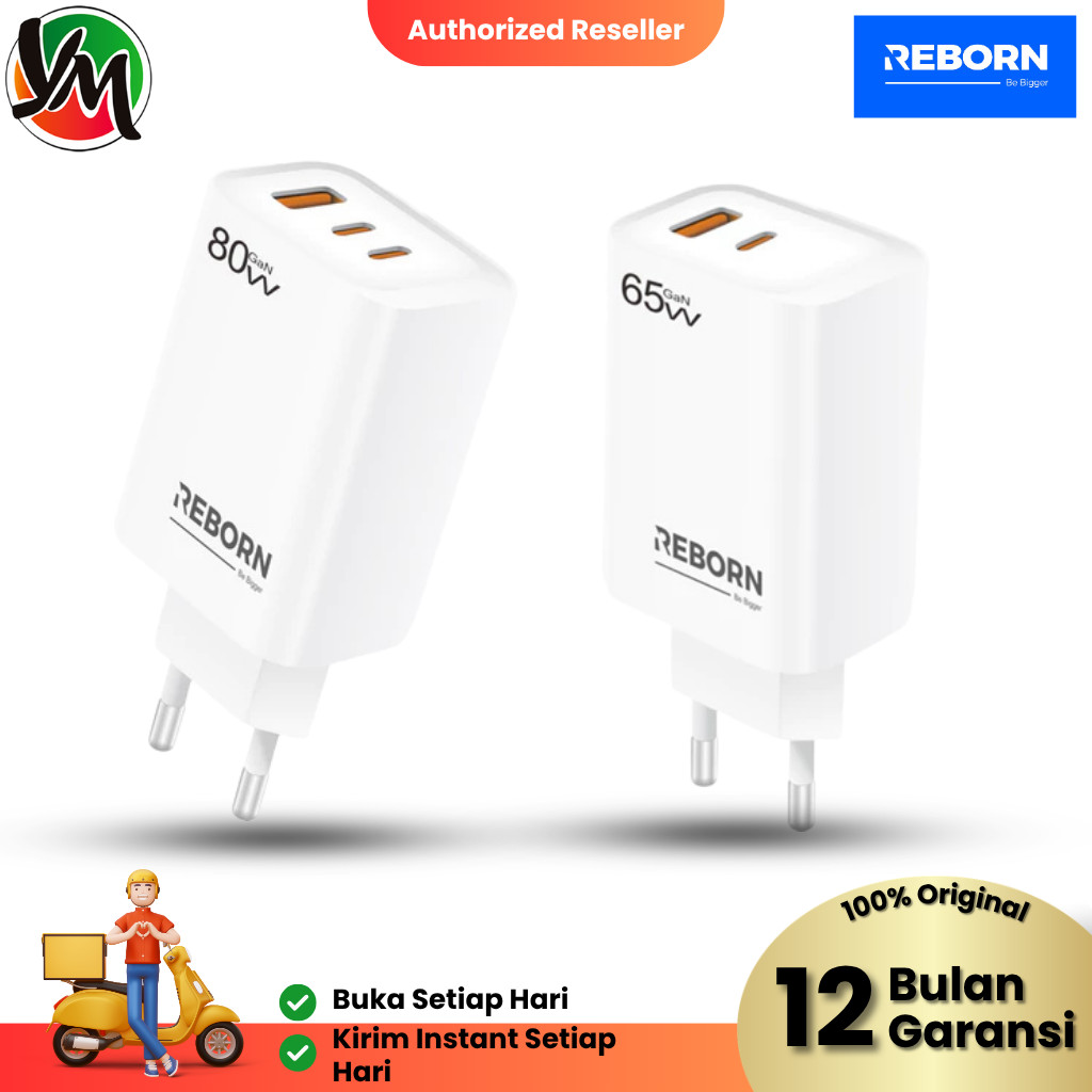 CHARGER REBORN RB-DYNEX GAN 65W และ GAN 80W TYPE C Fast Charger – Dual Port USB + Type-C