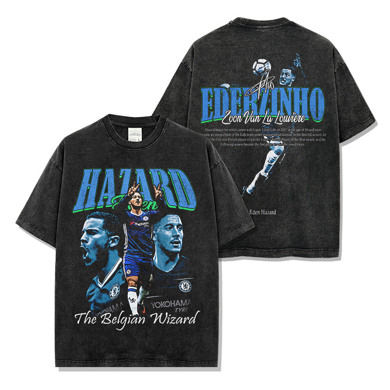 [ในสต็อก]เสื้อยืดแขนสั้นพิมพ์ลาย Eden Hazard, เสื้อฮู้ดแขนยาวผ้าฝ้ายแท้