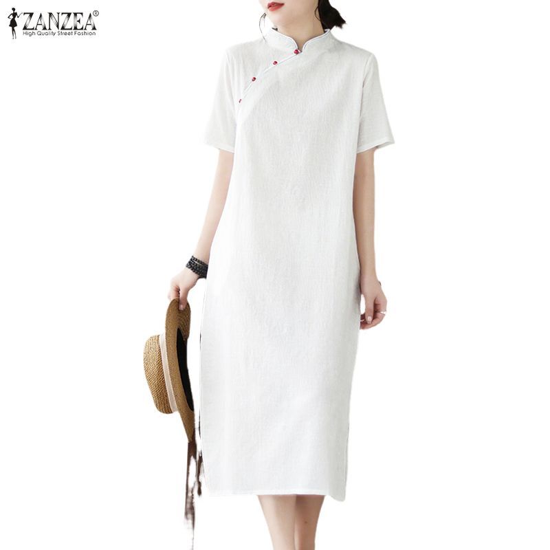 Zanzea กะโป้แขนสั้นสไตล์เกาหลี-จีน สำหรับผู้หญิง ปริ้นท์สวยงาม ทรงหลวมสวมใส่ง่าย