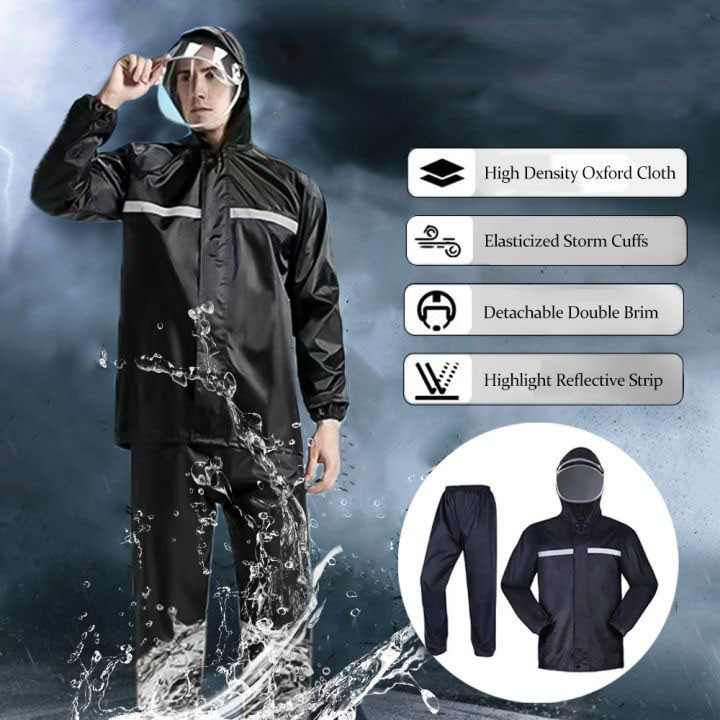 【มีของพร้อมส่ง ส่งเร็ว】เสื้อกันฝนผู้ใหญ่หนา ชุดกันฝน แถบสะท้อนแสง เสื้อกันฝนมอเตอร์ไซค์ เสื้อและกางเกงกันฝน raincoat