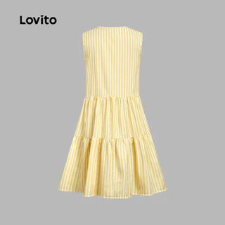 Lovito เดรสสีเหลืองอ่อนสไตล์ลําลอง มีดีเทลจับจีบด้านหน้าและชายกระโปรงระบาย เหมาะสําหรับฤดูใบไม้ผลิและฤดูร้อน L184ED969