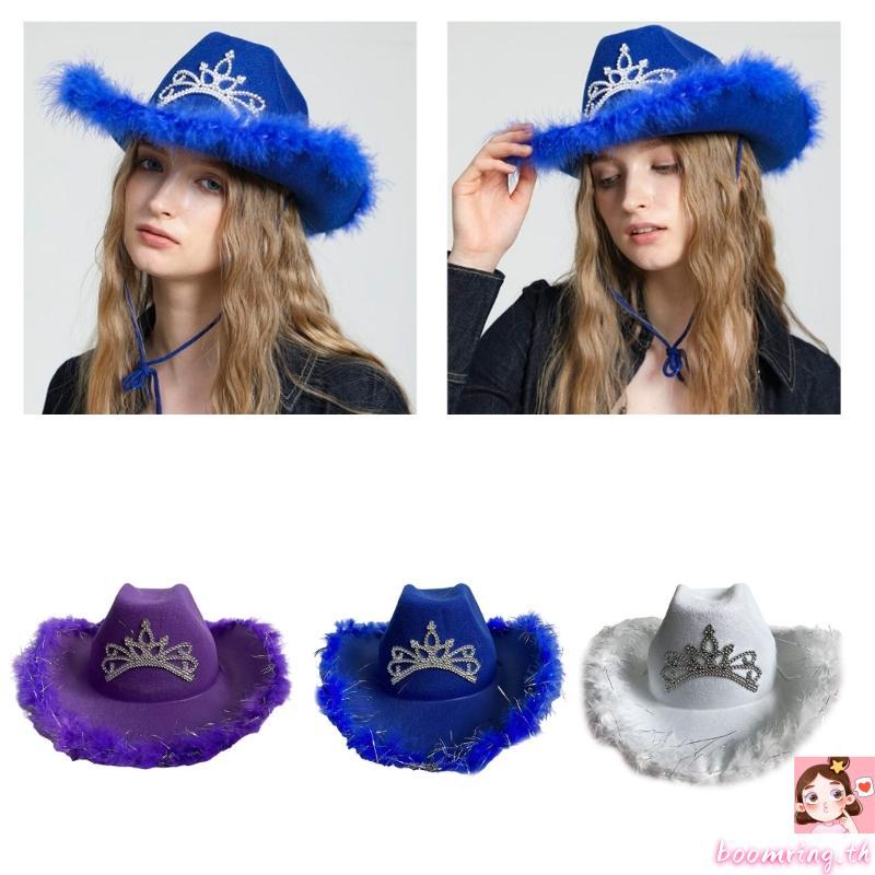 Boom Western Hat Western Cowgirls Hat with Furry Trims Hats For Womens Party Costume