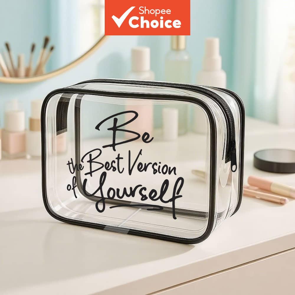 กระเป๋าเครื่องสําอางสร้างแรงบันดาลใจ 'Be The Best Version Of Yourself' เหมาะสําหรับเดินทาง ชายหาด ใช้งานประจําวัน และเป็นของขวัญที่มีความหมาย