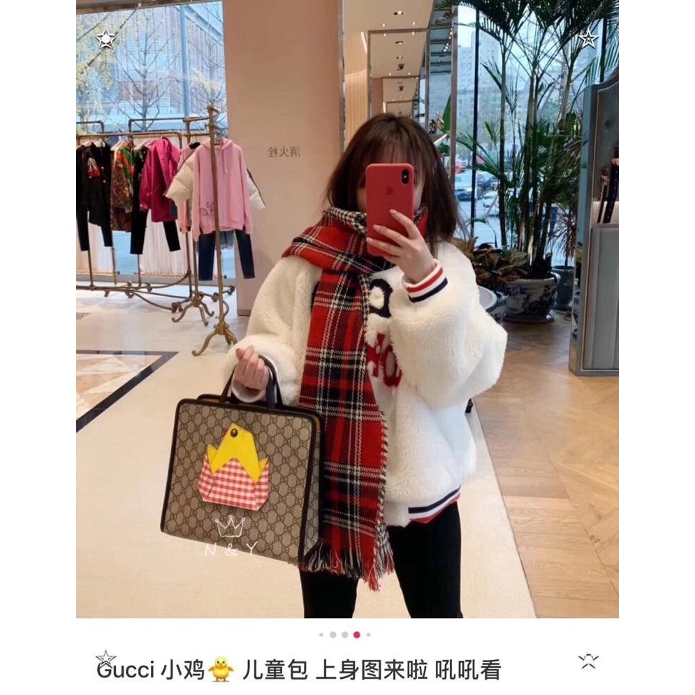 Gucci Gucci Lovebird Bowknot Pineapple Mini กระเป๋าถือ Chick ตุ๊กตาเด็ก Tote กระเป๋าถือ GG การพิมพ์น
