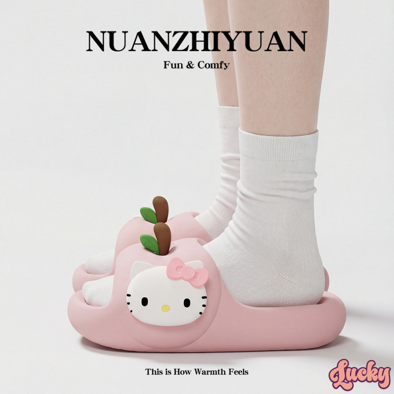 Hello Kitty Apple สไตล์รองเท้าแตะในร่มการ์ตูน Anti-Slip Soft-Soled Home Girl Heart รองเท้าลําลอง