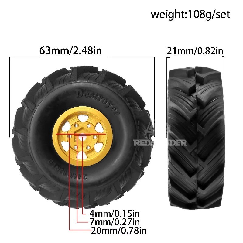 1.0 Beadlock ล้อและ MUD ยางชุดสําหรับ 1/24 1/18 RC Crawler รถ SCX24 TRX4M FCX24M FCX18 TRX4M UTB18