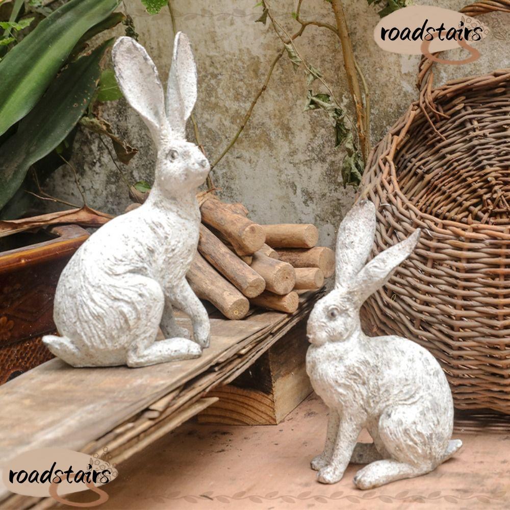 ROADSTAIRS ประติมากรรมเรซิน, Park Home เครื่องประดับกระต่ายสีขาว, อุปกรณ์ลานสร้างสรรค์เครื่องประดับตกแต่งลาน