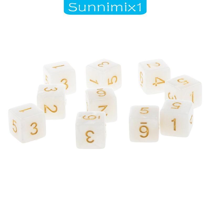 [Sunnimix1] 10-Pack D6 16 มม.ลูกเต๋าสีดําอุปกรณ์เสริมสําหรับเกมกระดาน DTD D&D RPG