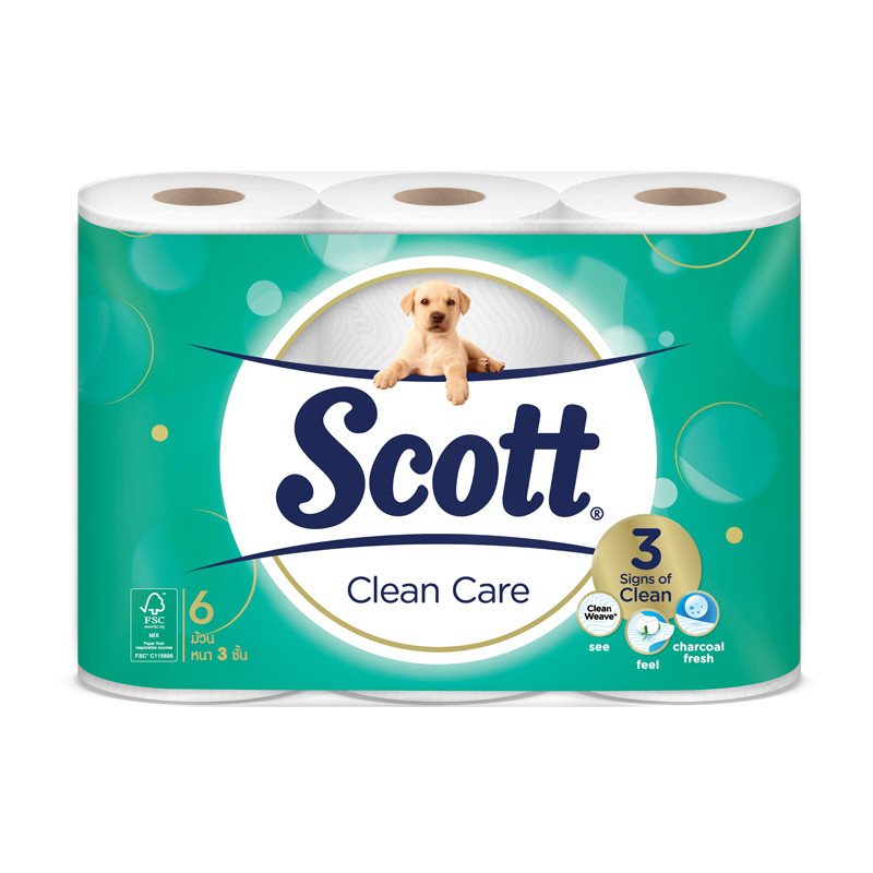 สก๊อตต์คลีนแคร์กระดาษชำระหนา 3ชั้น แพค 6ม้วน Scott Clean Care Toilet Tissue 3 Ply Pack 6roll [8888336024172 ]